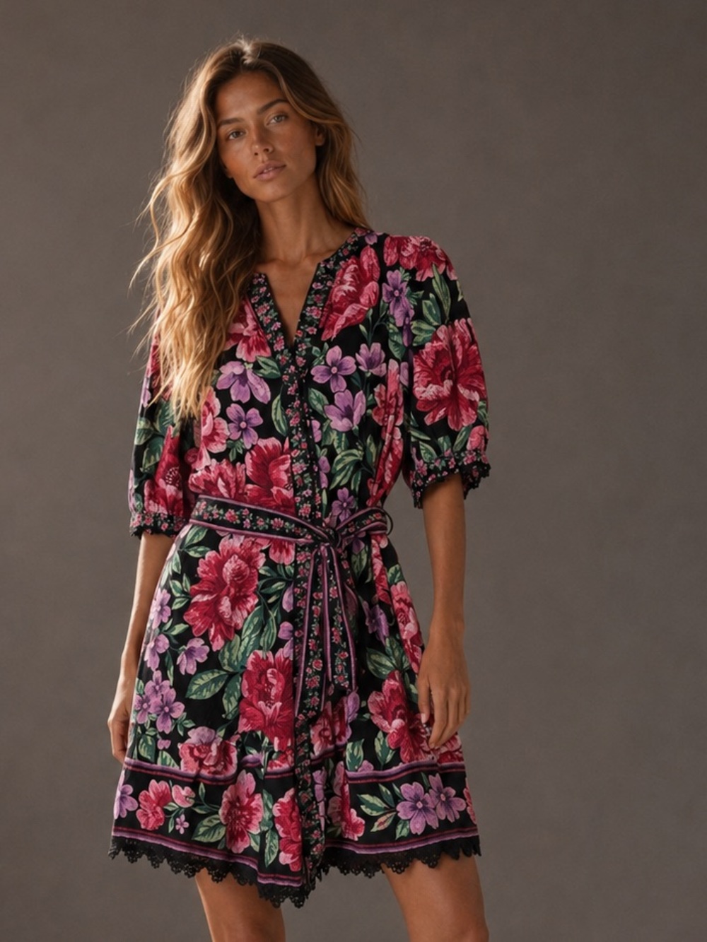 Calypso St. Barth Mixed Floral Belted Dress NWT Small